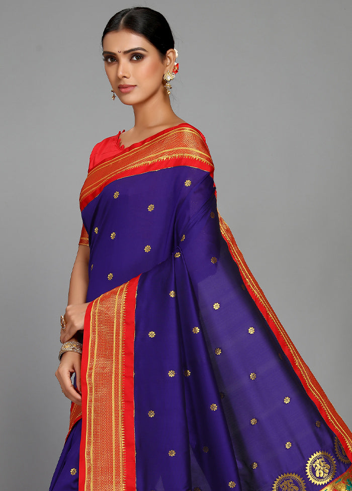 Indigo Blue Paithani Spun Silk Saree With Blouse Piece