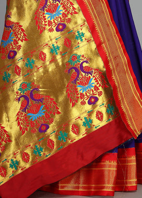 Indigo Blue Paithani Spun Silk Saree With Blouse Piece