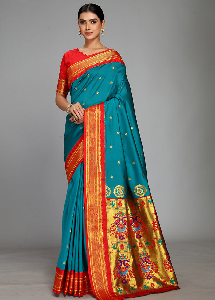 Rama Paithani Spun Silk Saree With Blouse Piece