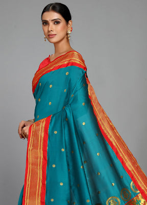 Rama Paithani Spun Silk Saree With Blouse Piece