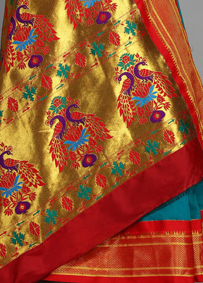 Rama Paithani Spun Silk Saree With Blouse Piece