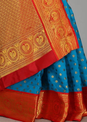 Sky Blue Spun Silk Saree With Blouse Piece