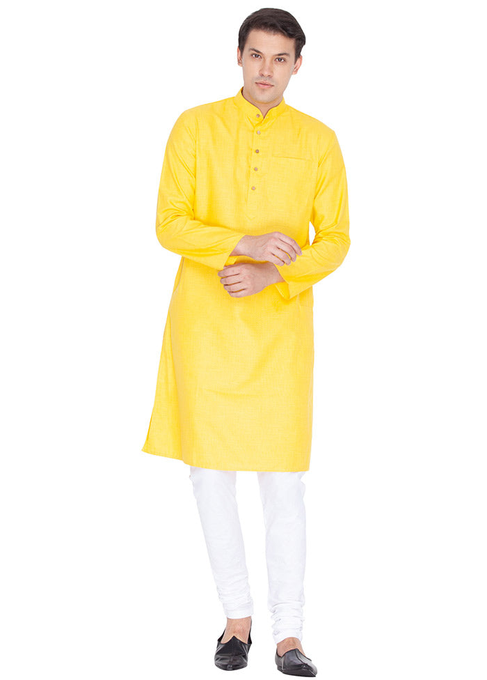2 Pc Yellow Cotton Kurta Pajama Set VDVAS30062041