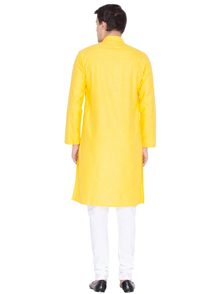 2 Pc Yellow Cotton Kurta Pajama Set VDVAS30062041