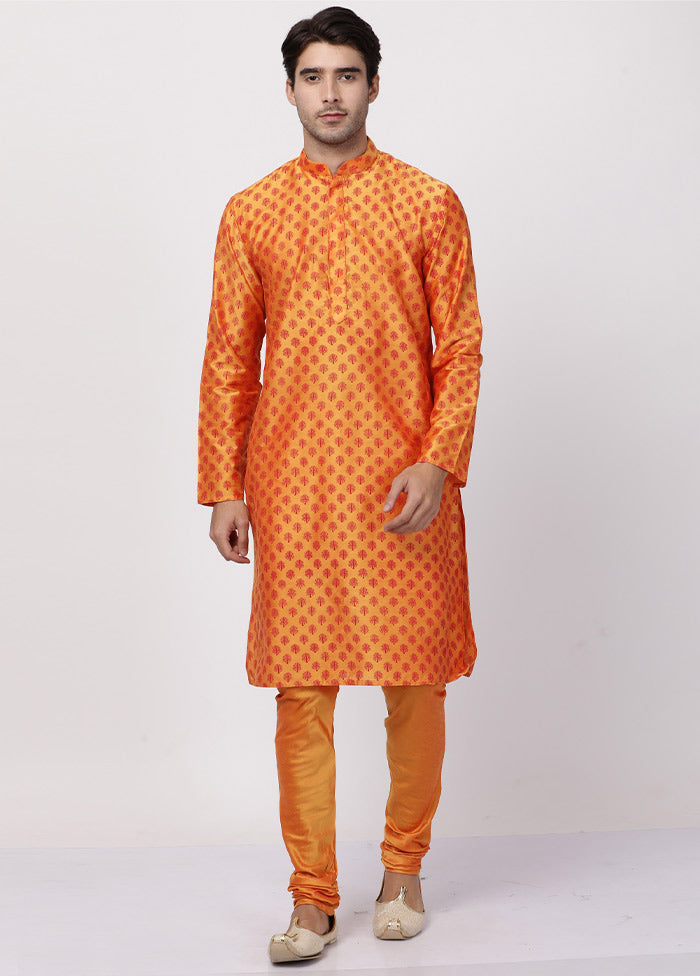 2 Pc Orange Cotton Kurta Pajama Set