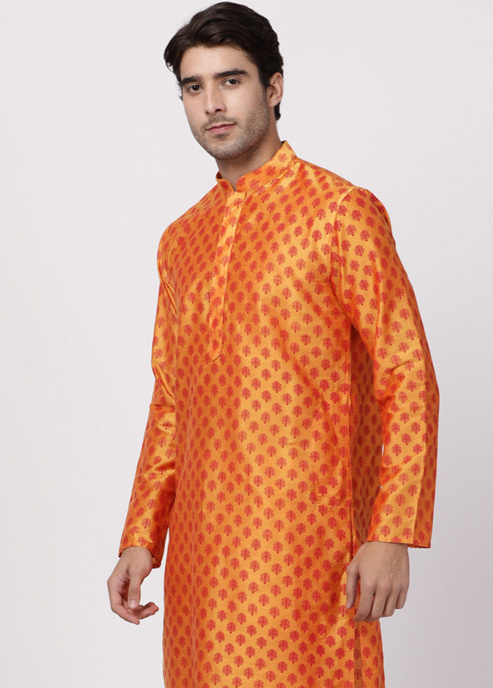 2 Pc Orange Cotton Kurta Pajama Set