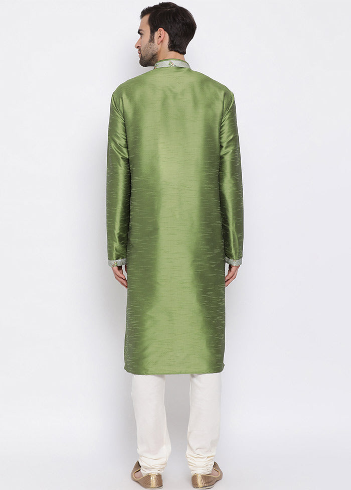 2 Pc Green Cotton Kurta Pajama Set