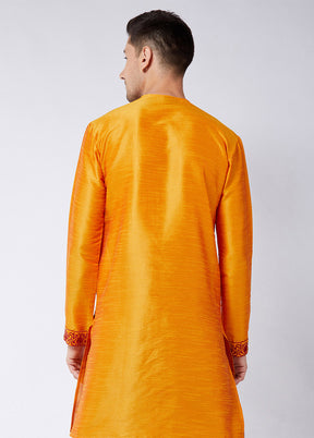Orange Dupion Silk Printed Kurta