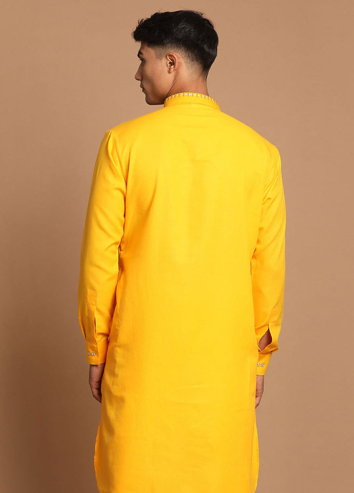 Yellow Cotton Printed Kurta