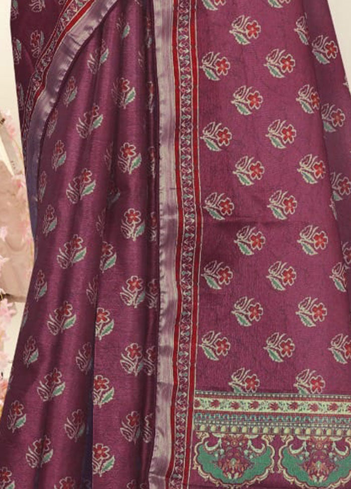 Magenta Spun Silk Saree With Blouse Piece