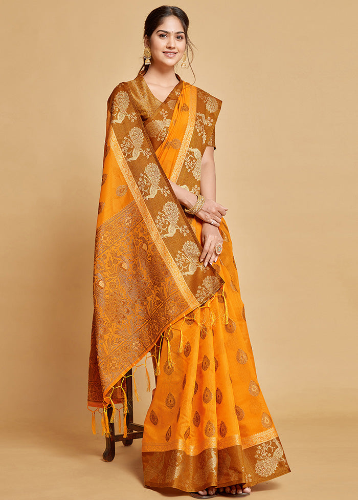 Mustard Spun Silk Saree With Blouse Piece