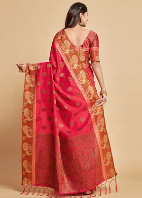 Pink Spun Silk Saree With Blouse Piece