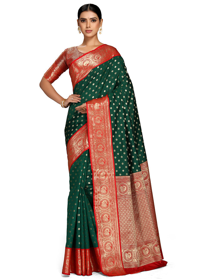 Bottle Green Spun Silk Saree With Blouse Piece