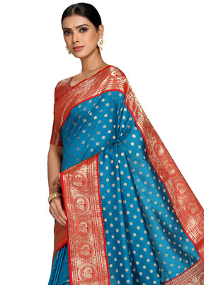 Sky Blue Spun Silk Saree With Blouse Piece