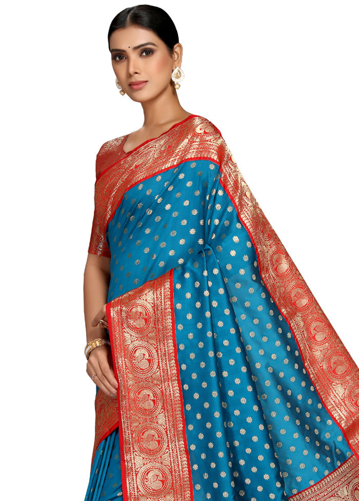 Sky Blue Spun Silk Saree With Blouse Piece