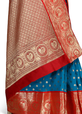 Sky Blue Spun Silk Saree With Blouse Piece