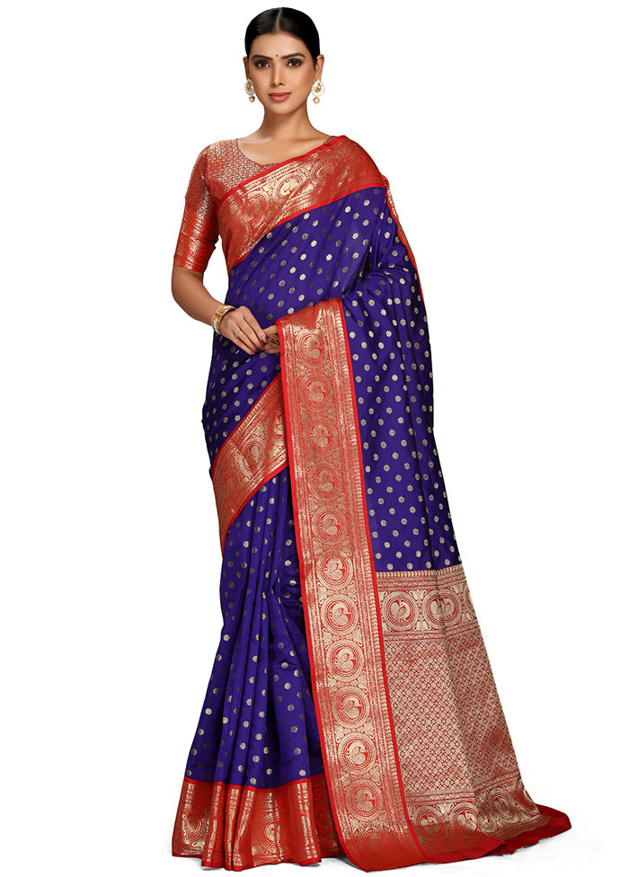 Indigo Blue Spun Silk Saree With Blouse Piece