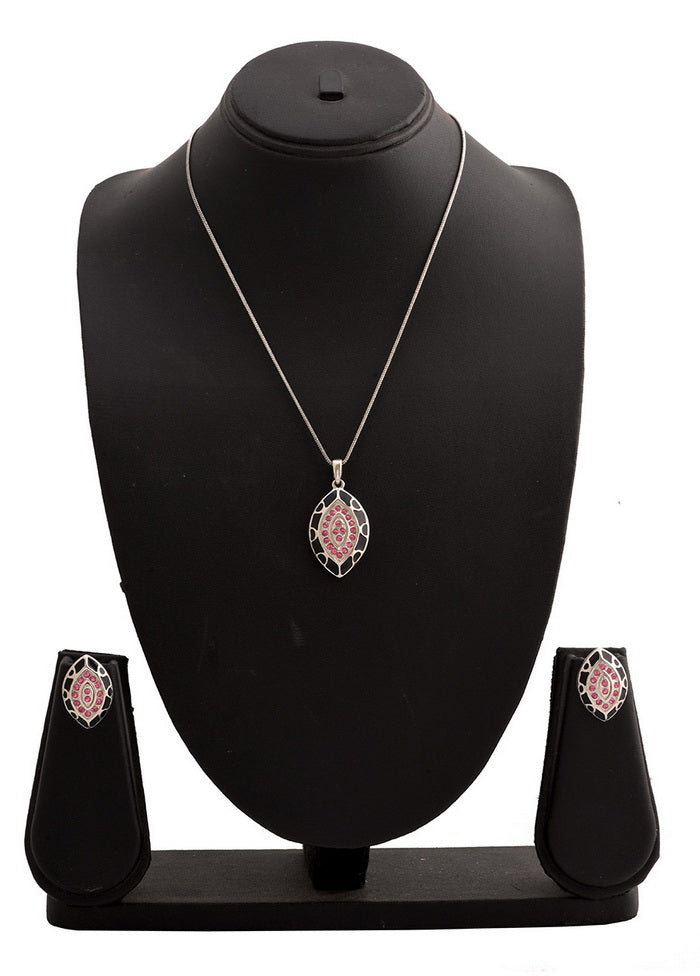 Estelle Stylish Rhodium Plated Black Beauty enamel Necklace