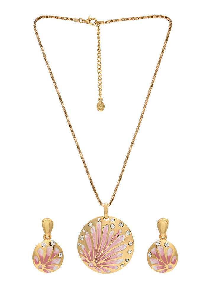 Estelle Stylish Gold plated Pink enamel Aster Necklace