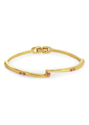 Estelle Gold Tone Plated Pink Stone Bangle Bracelet