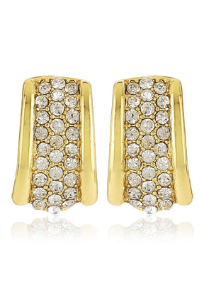 Estelle Gold Tone Plated White Crystl Stone Stud Earrings