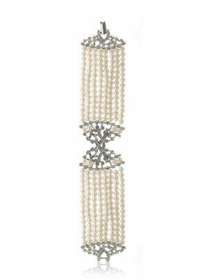 Estelle White Faux Pearl Charm Bracelet With Austrian Crystals