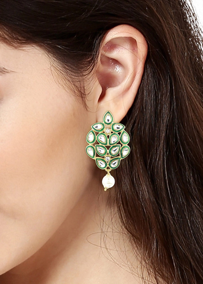 Estelle Mirror Kundan Green enamel Earrings