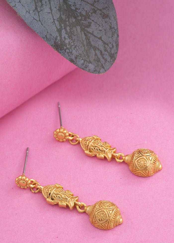 Estelle Gold Plated Antique Matsya Bead Dangle Earrings