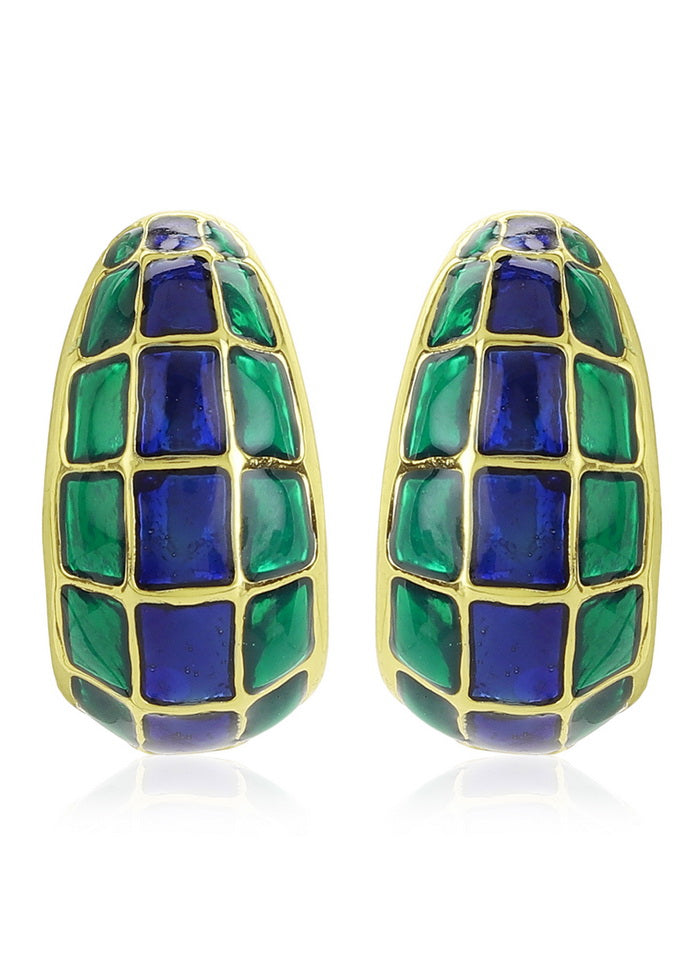 Estelle Gold Plated Blue and Green Enamel Stud Earrings