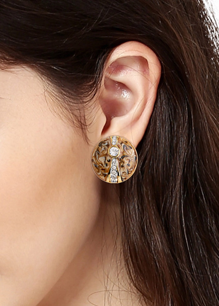 Estelle Grey enamel with White Crystal stone earrings