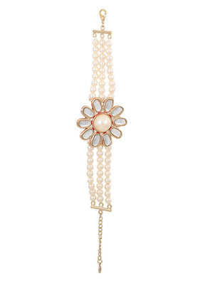 Estelle Traditional Gold tone Pearl Flower Kundan Bracelet