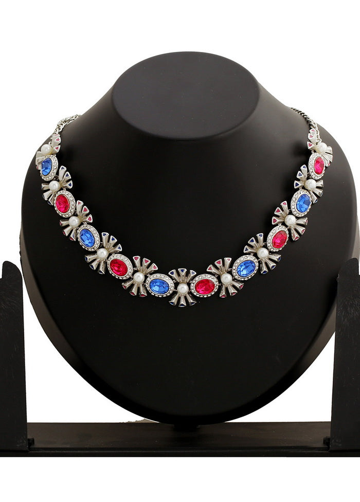 Estelle Designer Rhodium plated Pop Diva Necklace with blue and pink Austrian crystals