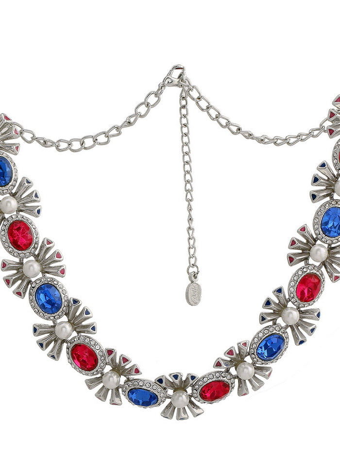 Estelle Designer Rhodium plated Pop Diva Necklace with blue and pink Austrian crystals