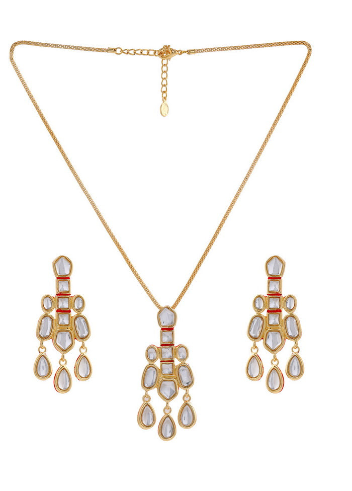 Estelle Fashion 24KT Gold Plated Kundan Traditional Pendant Jewellery Set with Earrings
