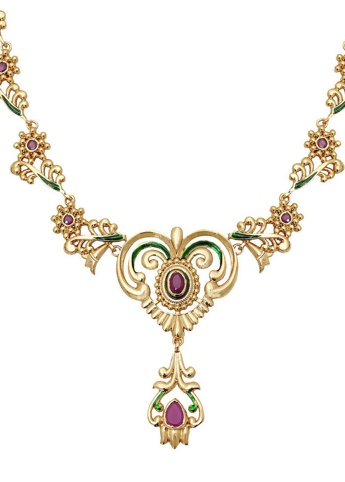 Estelle Traditional Gold plated Ruby Enamel Peepal Necklace