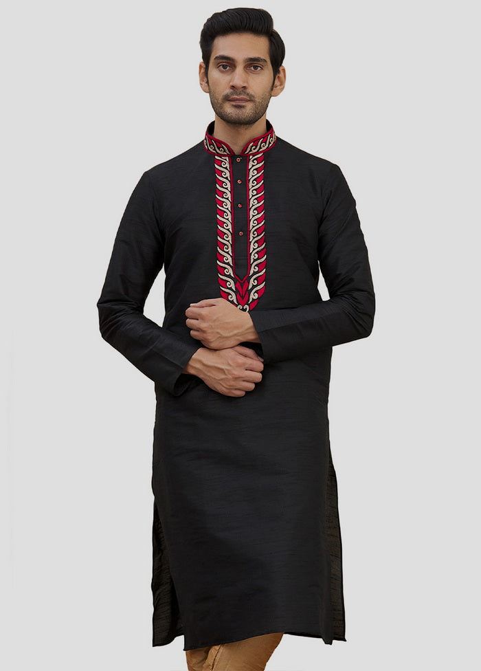 2 Pc Black Cotton Kurta And Pajama Set