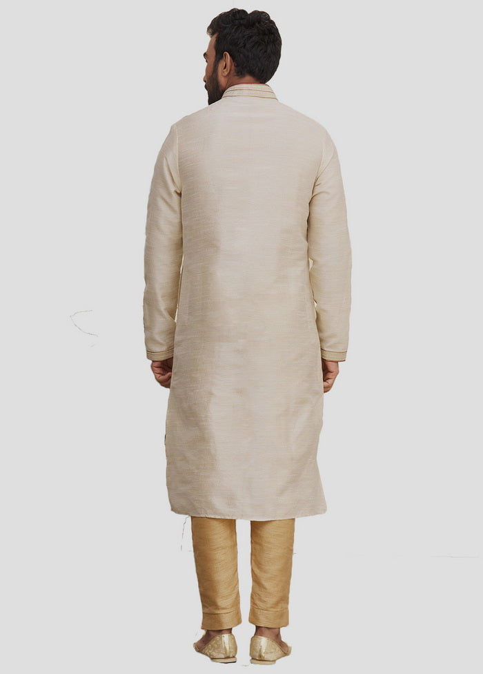 2 Pc Beige Dupion Silk Kurta And Pajama Set