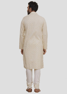 2 Pc Beige Cotton Kurta And Pajama Set