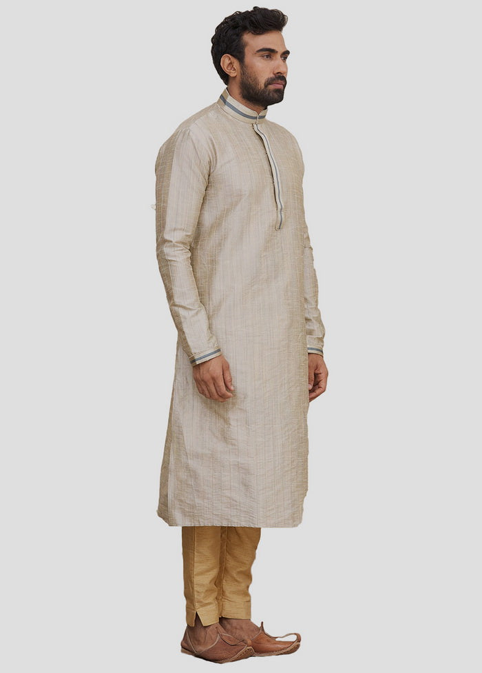 2 Pc Beige Dupion Silk Kurta And Pajama Set