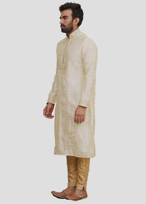 2 Pc Beige Dupion Silk Kurta And Pajama Set