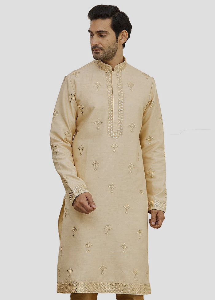 2 Pc Beige Cotton Kurta And Pajama Set