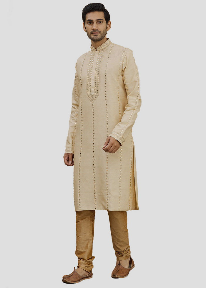 2 Pc Beige Dupion Silk Kurta And Pajama Set