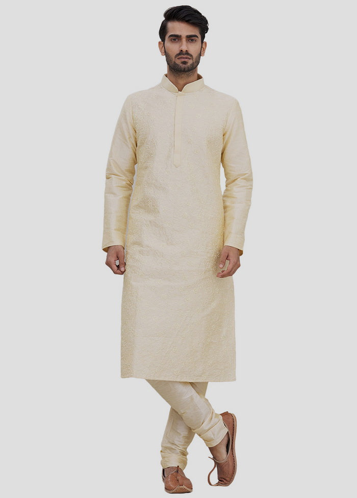 2 Pc Beige Dupion Silk Kurta And Pajama Set