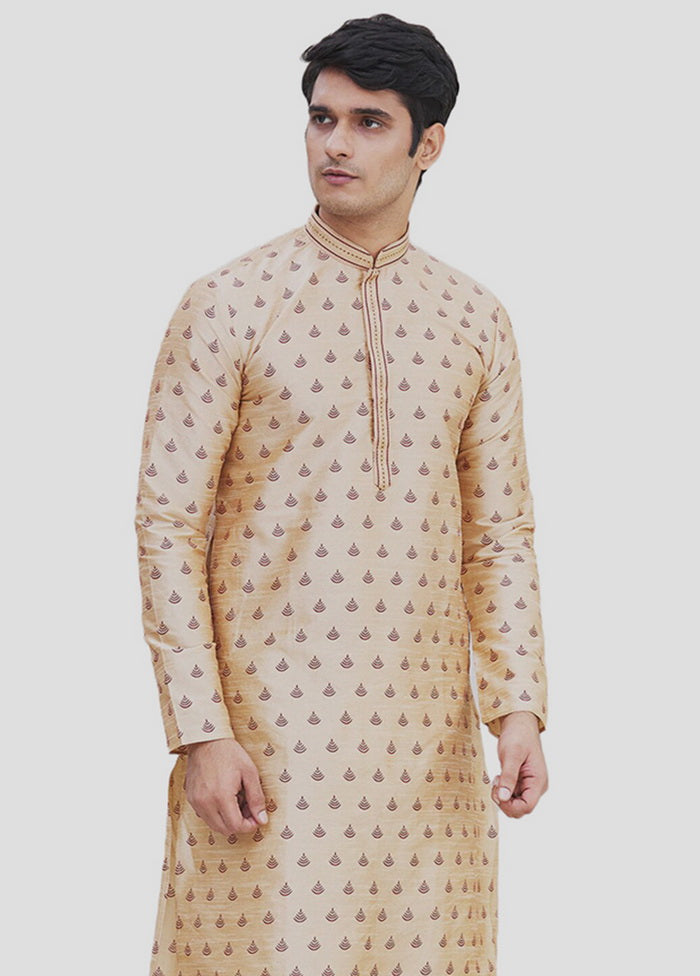 2 Pc Beige Dupion Silk Kurta And Pajama Set