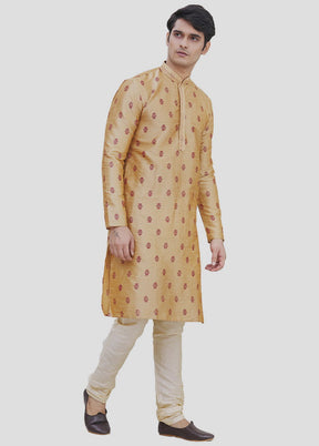 2 Pc Beige Dupion Silk Kurta And Pajama Set