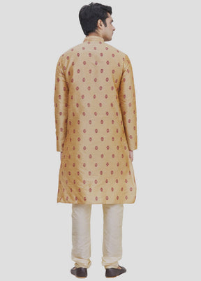 2 Pc Beige Dupion Silk Kurta And Pajama Set