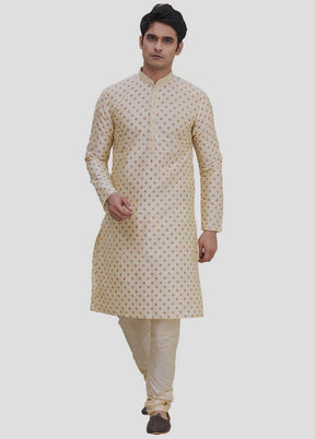 2 Pc Beige Cotton Kurta And Pajama Set