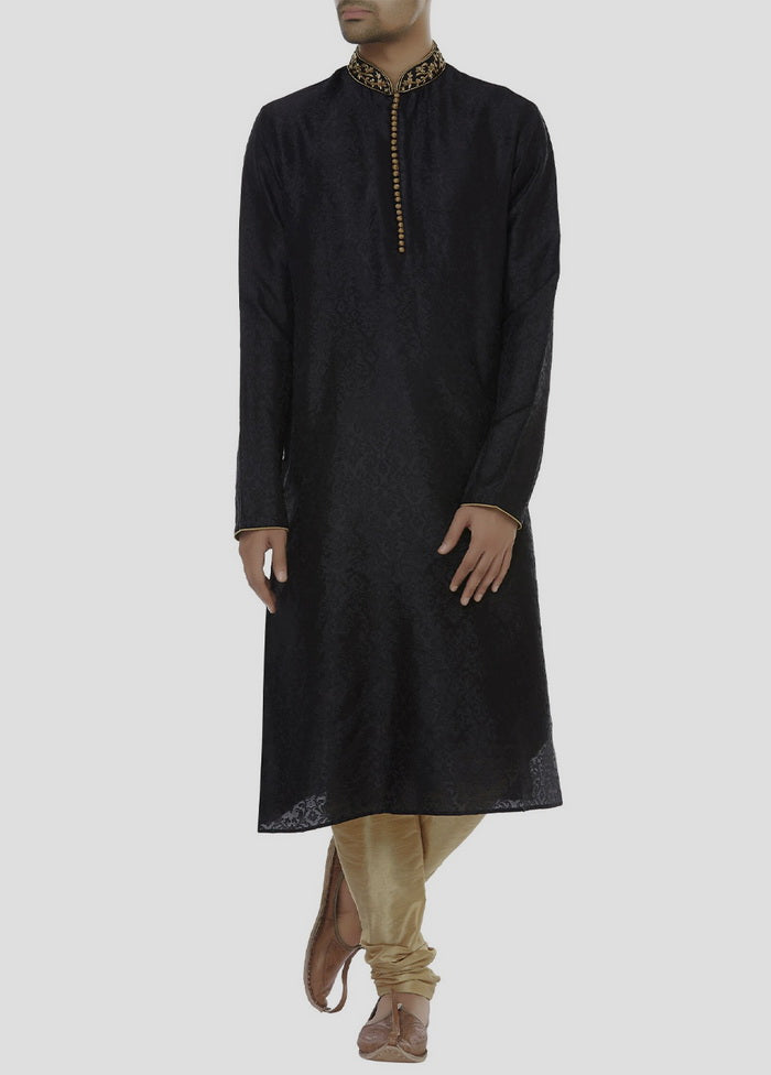 2 Pc Black Cotton Kurta And Pajama Set