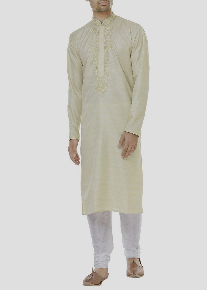 2 Pc Beige Cotton Kurta And Pajama Set