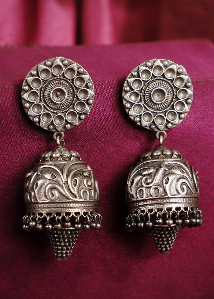 Silver Toned Handcrafted Brass Jhumka